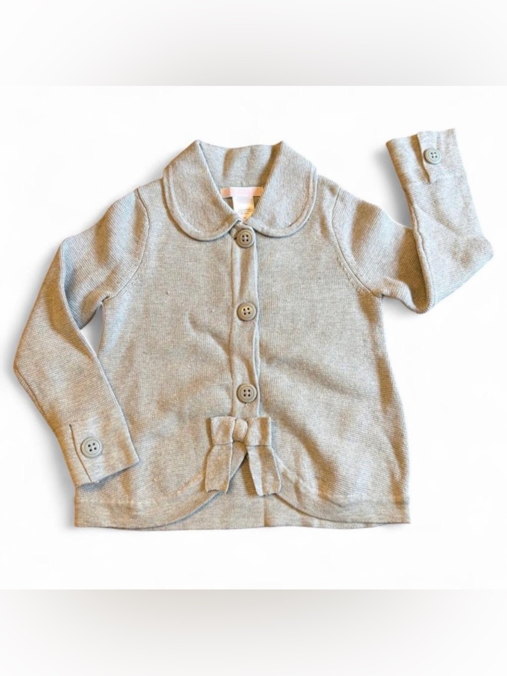 Janie and Jack Light Gray Knit Button-Front Cardigan with Bow Accent
